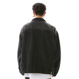 Men Denim Jacket Washed and Worn Denim Jacket Men's Loose Casual Striped Long Sleeve