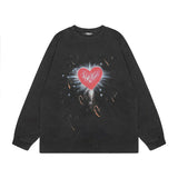Men Long Sleeve Shirt Graffiti Printing Casual Couple Washed Long Sleeve T-shirt Men and Women