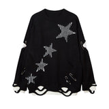 Men Long Sleeve Shirt Niche Design Contrast Color Autumn and Winter Loose Ripped Knitted Sweater for Men and Women