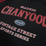 Men Hoodie English Printed Crew Neck Sweatshirt Loose Side Stripe Contrast Color Long Sleeves