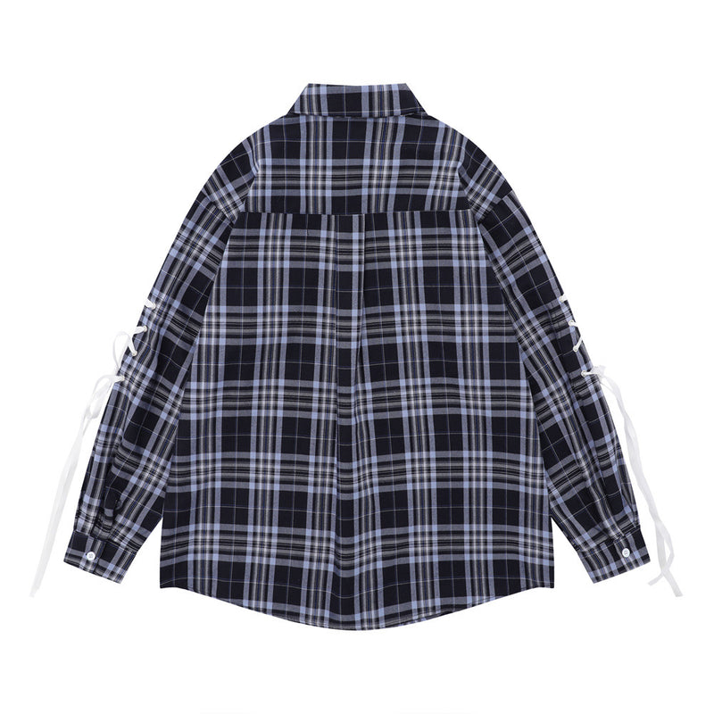 Men Long Sleeved T Shirt Plaid Long Sleeve Shirt Men's Spring and Autumn Leisure Bow Sleeve Shirt