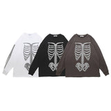 Men Hoodie Dark Style Skeleton Reflective Printed Sweater Men's Loose round Neck Long Sleeve