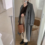 Plaid Trench Coat Autumn Loose Long Houndstooth Woolen Coat for Women