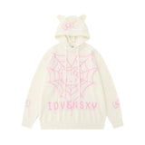 Women Sweater Spider Web Hello Kitty Hooded Sweater Female Loose Casual Sweater