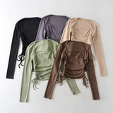 Women T-shirt Spring and Autumn Slim Fit Square Collar Long Sleeve T-shirt Women's Short