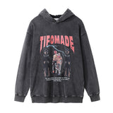 Men Hoodie Printed Hoodie Men's Loose Long Sleeve Washed Old Broken Hooded Top