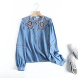 Women T-Shirt Women's Spring and Autumn Denim Long-Sleeved Shirt