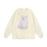 Men Hoodie Kitten Print Sweatshirt Autumn and Winter Loose Sweatshirt