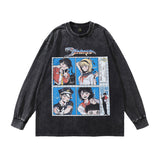 Men Long Sleeve Shirt Printed Distressed Bottoming Long Sleeve T-shirt Men and Women Washed