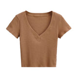 Women T-Shirt Slim V-neck T-shirt Women's Short Sleeve