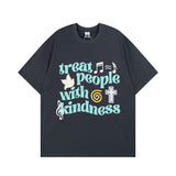 Men T Shirt Retro Alphabet Puff Print Short-Sleeved T-shirt Men's Loose Couple