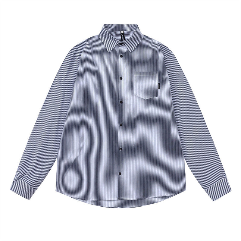Men Long Sleeved T Shirt Spring and Autumn Vertical Striped Long Sleeve Shirt Men's Casual Loose Shirt Outer Wear