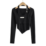 Women T-shirt Spring Summer Women's Wear Stitching Long Sleeve T-shirt Female
