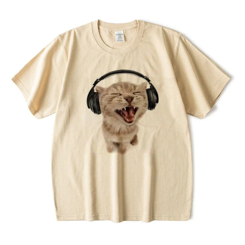 top Cute Cat Printed Short Sleeve T-shirt