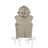 Women Vest Hooded Sleeveless Vest Stitching Letter Embroidery Summer Casual Women