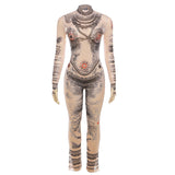 Women Jumpsuit Fall Women's Clothing Fashion Mesh Printed One-Piece Trousers