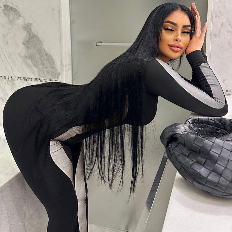 Women Jumpsuit Fashion Stitching Long Sleeve Sports Yoga Jumpsuit