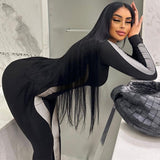 Women Jumpsuit Fashion Stitching Long Sleeve Sports Yoga Jumpsuit