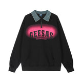 Men Hoodie Contrast Color Lapels Pullover Sweater Men's Patch Letter Inkjet Printing Long Sleeve