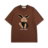 Men T Shirt Sweet Cool Fun Bunny Towel Embroidered Short Sleeve T-shirt Men and Women Couple