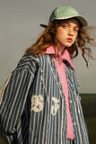 Unisex Jacket Autumn Striped Denim Coat Women's Clothing