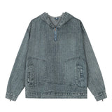 Men Denim Jacket Washed Do the Old Cowboy Hooded Sweater Spring and Autumn Loose