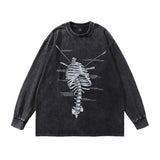 Men Long Sleeve Shirt Printed Heavy Washing Long Sleeve Bottoming T-shirt Men and Women Vintage