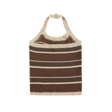 Women Vest Knitted Striped Heart-Hanging Girl Summer Casual Contrast Color Short