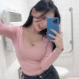 Women Long Sleeve Shirt Short round Neck Top Women's Long Sleeve
