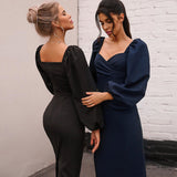 Women Desses Dress Puff Sleeve Slim-Fit Hip Skirt