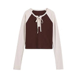 Women T-Shirt Tight T-shirt Women's Autumn Contrast Color Raglan Sleeve Bottoming Shirt