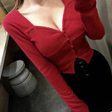 Women Long Sleeve Shirt V-neck Design Blouse Tight Long Sleeve Bottoming Shirt