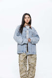 Unisex Jacket Fall Color-Blocking Lapel Denim Jacket Women's Clothing
