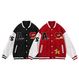 Varsity Jacket Vintage Autumn Wine Red Baseball Uniform Men's Loose