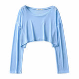 Women T-Shirt Loose Long Sleeve Short Top round Neck