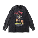 Men Long Sleeve Shirt Autumn High Street Printed Washed Long Sleeve Bottoming T-shirt for Men and Women