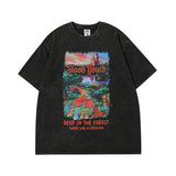 Men T Shirt Vintage Printed Washed Distressed Couple Short Sleeve T-shirt Men and Women