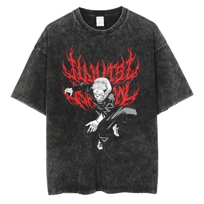 Hip Hop Streetwear Japanese Anime Graphic T Shirt Washed