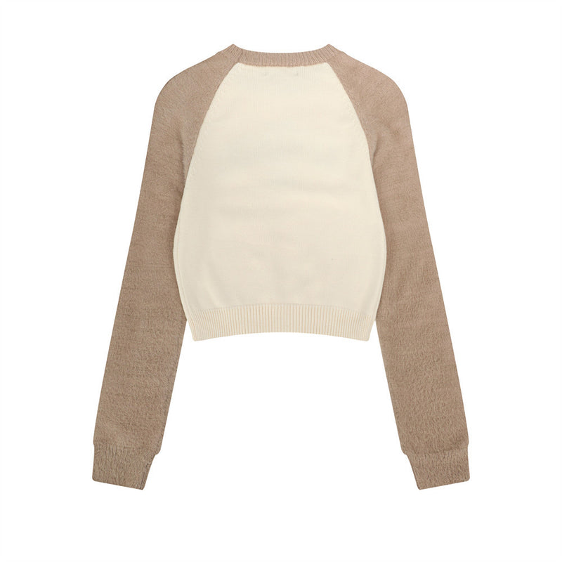 Women Sweater Splicing Knitwear Loose-Fitting Women's Autumn Crew Neck Sweater