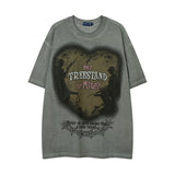 Men T Shirt Street Wash T-shirt Male and Female Trendy Brand Hip Hop round Neck Short Sleeve