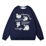 Men Hoodie Cartoon Kitten Printed Crew Neck Sweatshirt Boys