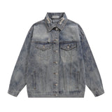 Men Denim Jacket Men's Autumn Loose Wash Distressed Coat