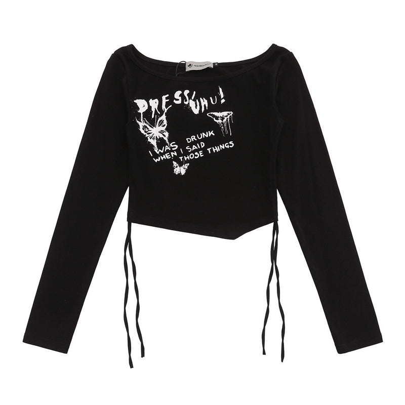 Women Long Sleeve T-shirt Short-Sleeved T-shirt Butterfly Print Girls Spring and Autumn
