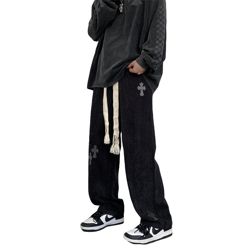 Men Sweatpants Corduroy Pants Men's Autumn and Winter Straight Loose Casual Pants