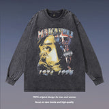Men Long Sleeve Shirt Printed Long Sleeve T-shirt Men's and Women's Retro Distressed Base