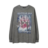 Men Long Sleeve Shirt Personality Vintage Print Distressed Long Sleeve T-shirt Men and Women Loose