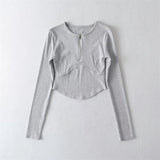 Women T-shirt Skinny Short Sports Top Long Sleeve Yoga Wear Women
