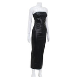 Women Desses Solid Color PU Leather Skirt Skinny Hip Skirt Dress