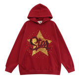Men Hoodie Sequin Embroidery Five-Pointed Star Hooded Sweater