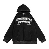 Men Fleece Lined Hoodie Portrait Printing Hooded Cardigan Sweater Men's Washed Distressed Coat